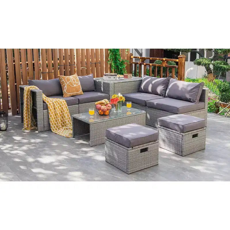 Costway 8PCS Patio Rattan Furniture Set Storage Waterproof Cover Cushion