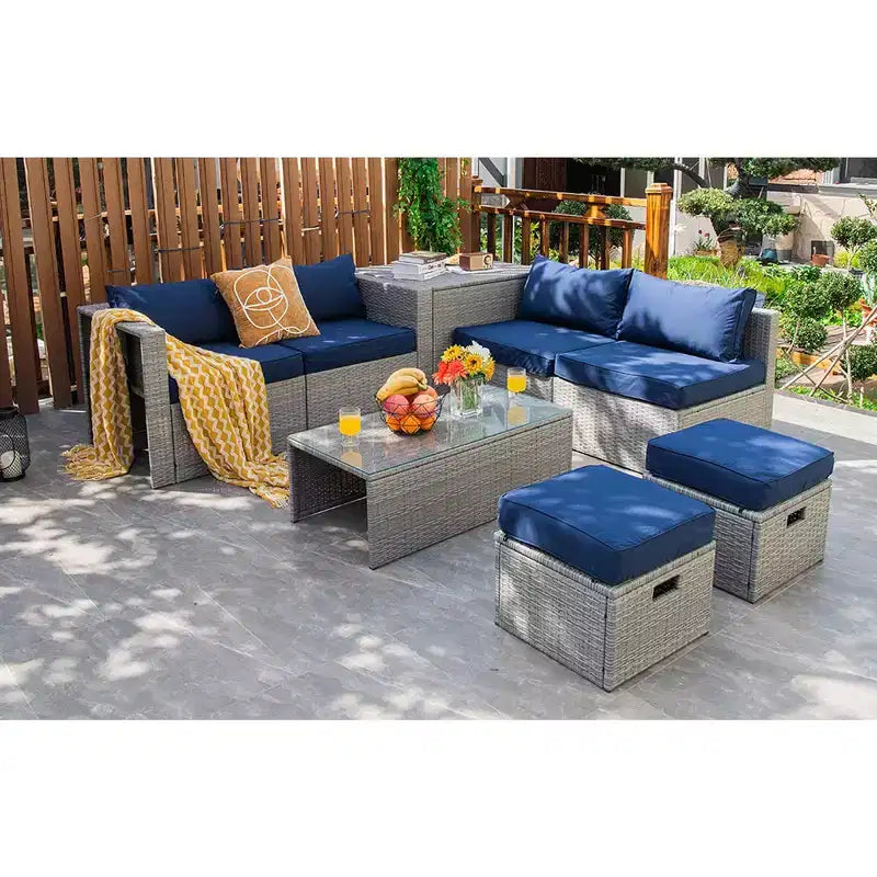 Costway Juego de Muebles de Patio de Ratán de 8 Piezas con Cojín y Cubierta Impermeable de Almacenamiento