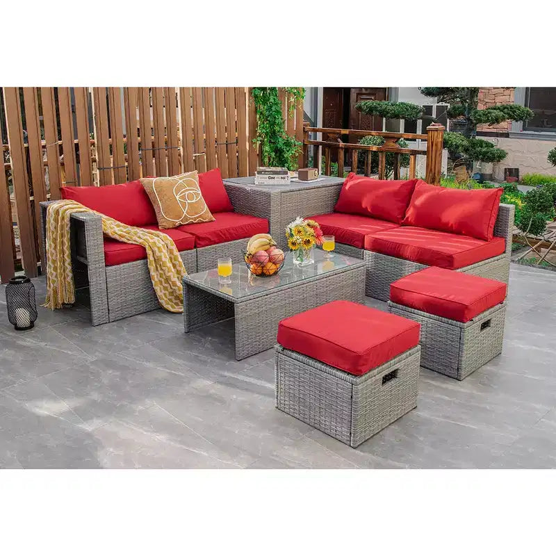 Costway Juego de Muebles de Patio de Ratán de 8 Piezas con Cojín y Cubierta Impermeable de Almacenamiento