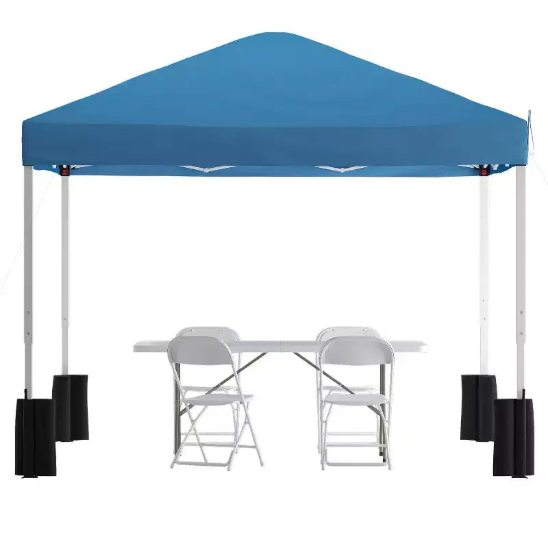 Flash Furniture Portable Tailgate/Event Tent Set-10'x10' Wheeled Pop Up Canopy Tent, 6-Foot Bi-Fold Table, 4 Folding Chairs