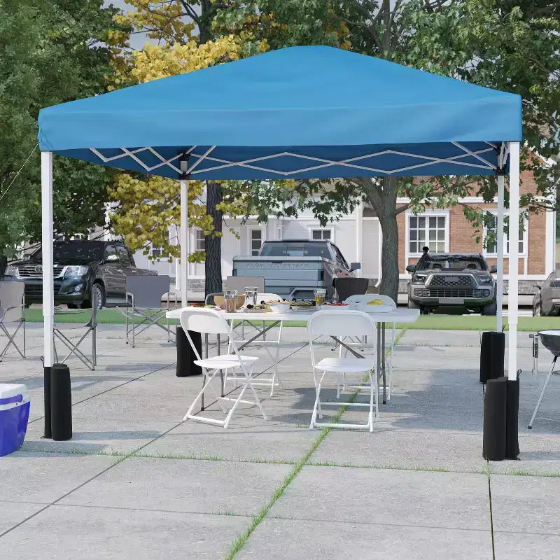 Flash Furniture Portable Tailgate/Event Tent Set-10'x10' Wheeled Pop Up Canopy Tent, 6-Foot Bi-Fold Table, 4 Folding Chairs