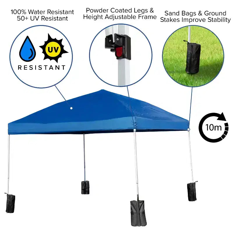 Flash Furniture Carpa Plegable para Eventos de 3 x 3 m con Maleta con Ruedas y Juego de Bancos Plegables - Conjunto Portátil para Portón Trasero, Camping, Eventos