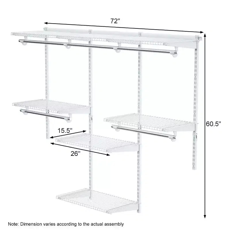 Organizador de clóset ajustable para montar en la pared, sistema de clóset metálico personalizado con estantes y barras para colgar