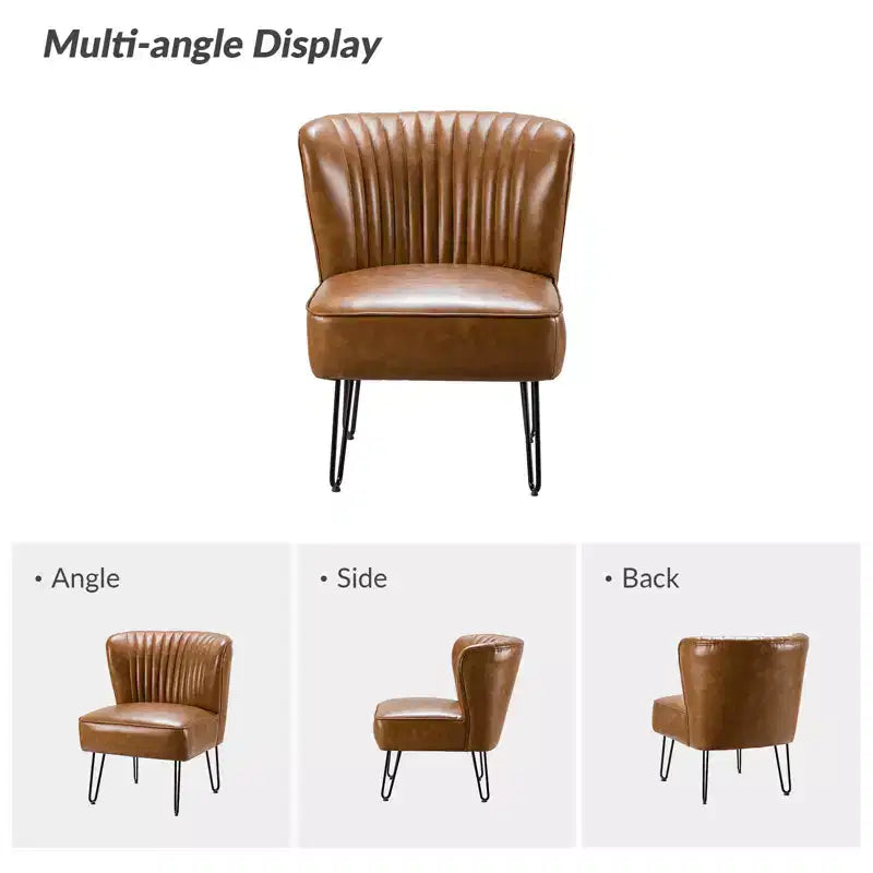 Sillón auxiliar contemporáneo de cuero vegano capitoné con patas de metal en forma de U