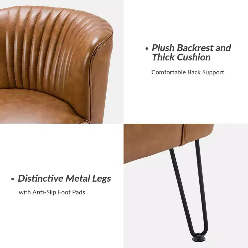 Sillón auxiliar contemporáneo de cuero vegano capitoné con patas de metal en forma de U