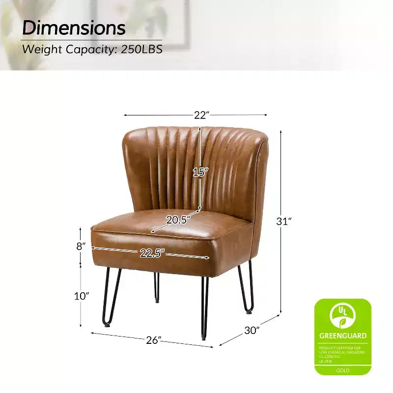 Sillón auxiliar contemporáneo de cuero vegano capitoné con patas de metal en forma de U