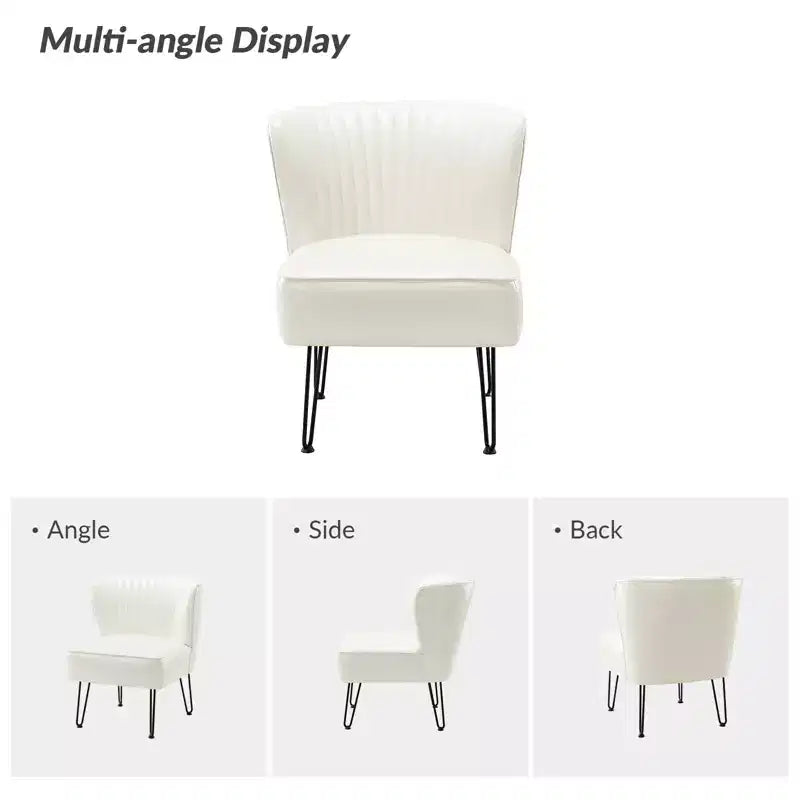 Sillón auxiliar contemporáneo de cuero vegano capitoné con patas de metal en forma de U