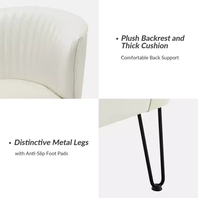 Sillón auxiliar contemporáneo de cuero vegano capitoné con patas de metal en forma de U
