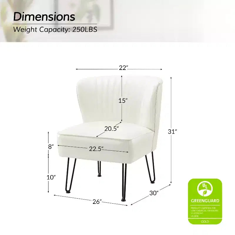 Sillón auxiliar contemporáneo de cuero vegano capitoné con patas de metal en forma de U