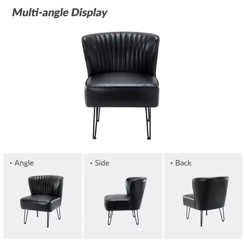 Sillón auxiliar contemporáneo de cuero vegano capitoné con patas de metal en forma de U