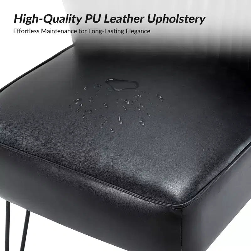Sillón auxiliar contemporáneo de cuero vegano capitoné con patas de metal en forma de U