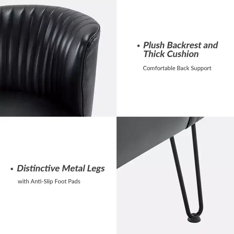Sillón auxiliar contemporáneo de cuero vegano capitoné con patas de metal en forma de U
