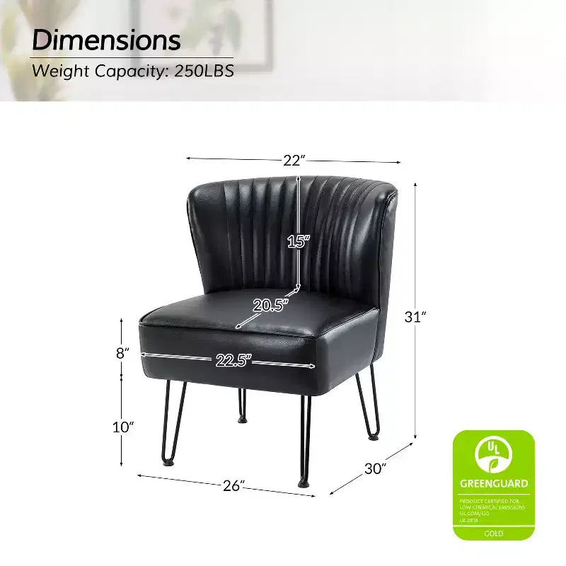 Sillón auxiliar contemporáneo de cuero vegano capitoné con patas de metal en forma de U