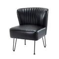 Sillón auxiliar contemporáneo de cuero vegano capitoné con patas de metal en forma de U