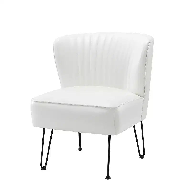 Sillón auxiliar contemporáneo de cuero vegano capitoné con patas de metal en forma de U
