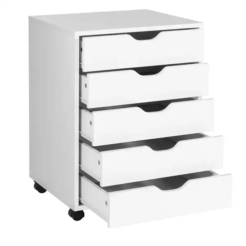 Cómoda de 5 Cajones con Ruedas, Organizador de Gabinete de Piso, Blanco