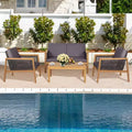 Costway 4PCS Patio Rattan Furniture Set Acacia Wood Cushioned Sofa Off