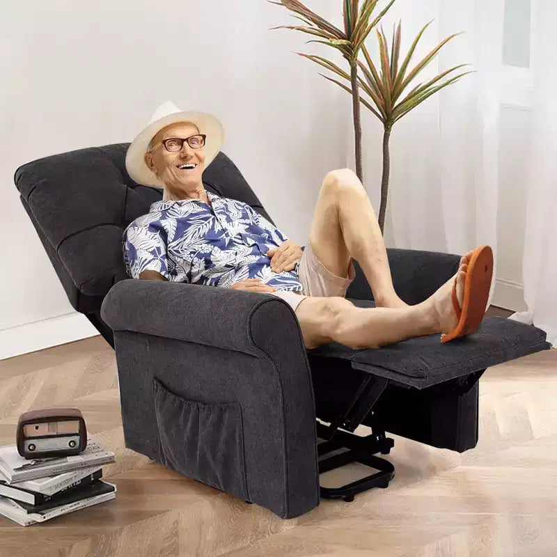 Costway Power Lift Recliner Chair Sofa for Elderly w/ Side Pocket & Remote Control Black\Brown