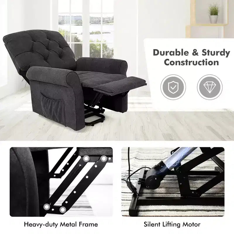 Costway Power Lift Recliner Chair Sofa for Elderly w/ Side Pocket & Remote Control Black\Brown
