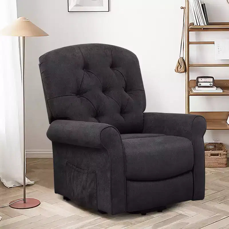 Costway Power Lift Recliner Chair Sofa for Elderly w/ Side Pocket & Remote Control Black\Brown