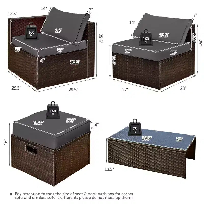 Costway Juego de Muebles de Ratán para Patio de 8 Piezas con Cojines, Almacenamiento que Ahorra Espacio, Cubierta Negra/Turquesa/Azul Marino