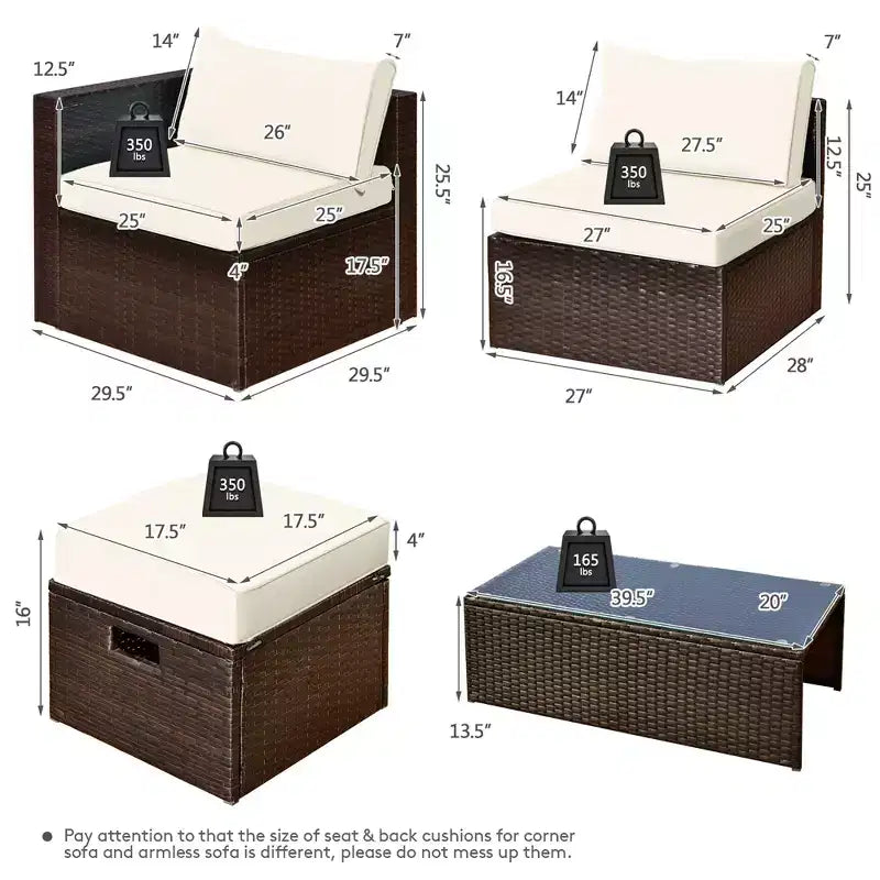 Costway Juego de Muebles de Ratán para Patio de 8 Piezas con Cojines, Almacenamiento que Ahorra Espacio, Cubierta Negra/Turquesa/Azul Marino