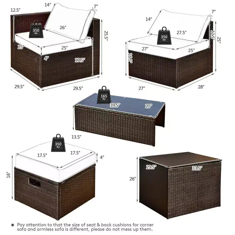 Costway Juego de Muebles de Ratán para Patio de 8 Piezas con Cojines, Almacenamiento que Ahorra Espacio, Cubierta Negra/Turquesa/Azul Marino
