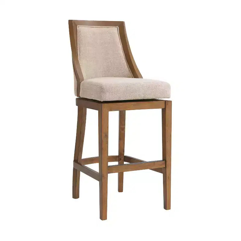 Juego de 2 taburetes de altura de barra con respaldo, estructura de madera de caucho, asiento tapizado, altura de asiento de 31"