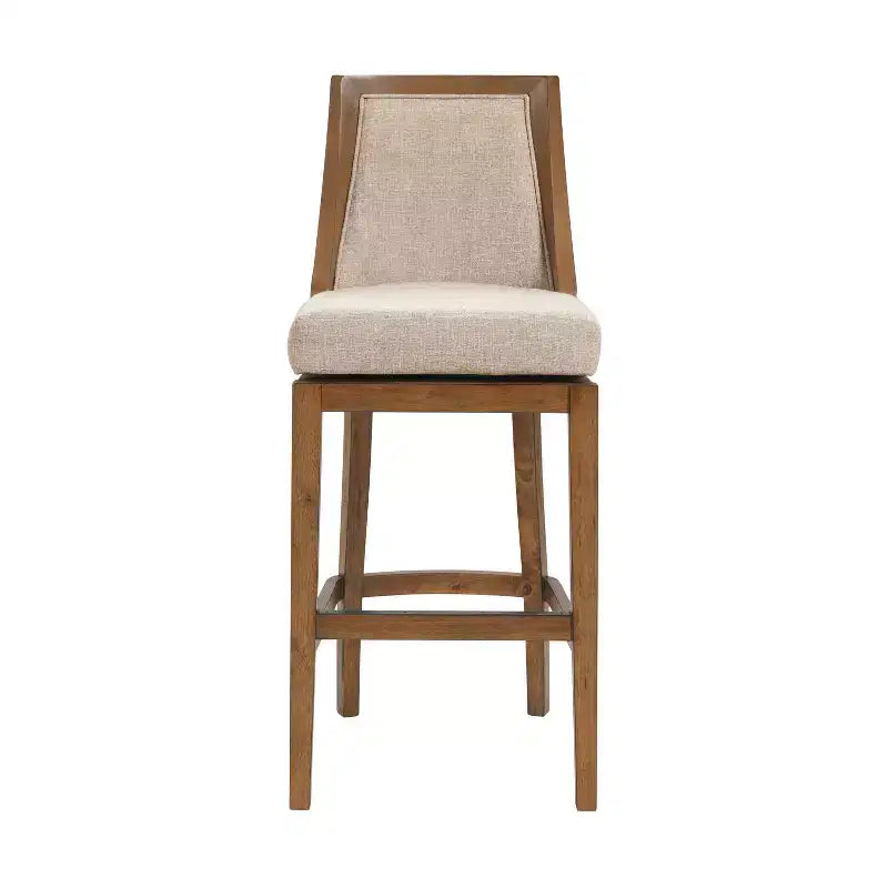 Juego de 2 taburetes de altura de barra con respaldo, estructura de madera de caucho, asiento tapizado, altura de asiento de 31"