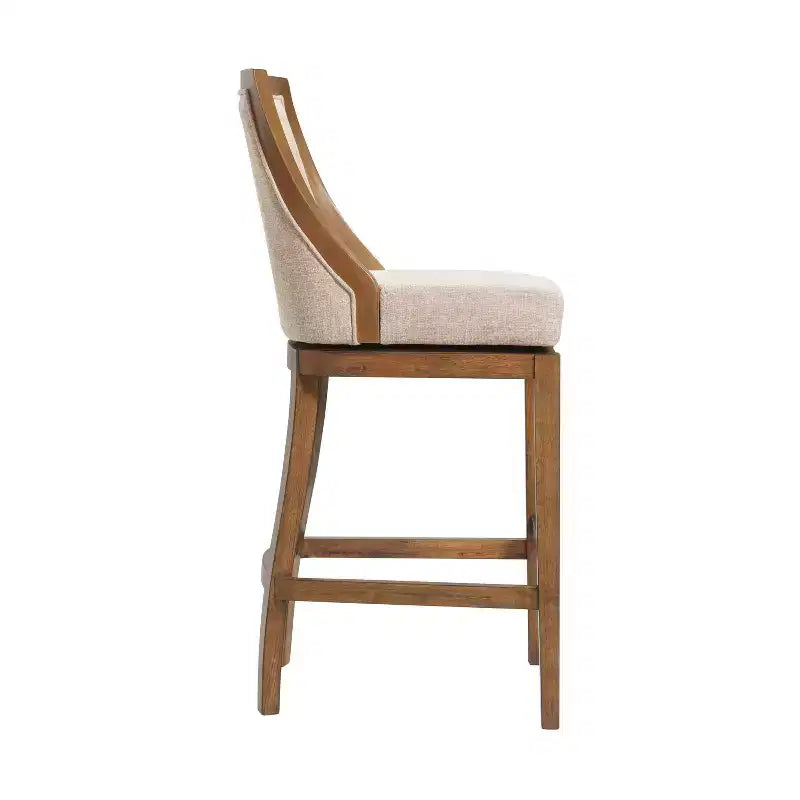 Juego de 2 taburetes de altura de barra con respaldo, estructura de madera de caucho, asiento tapizado, altura de asiento de 31"
