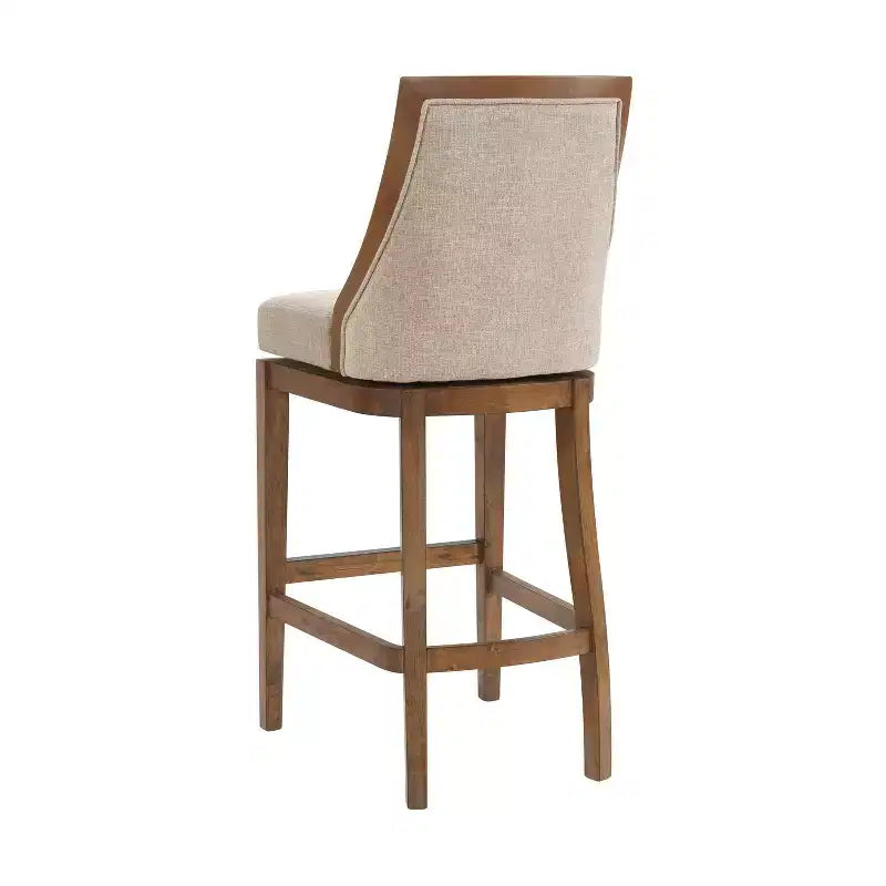 Juego de 2 taburetes de altura de barra con respaldo, estructura de madera de caucho, asiento tapizado, altura de asiento de 31"