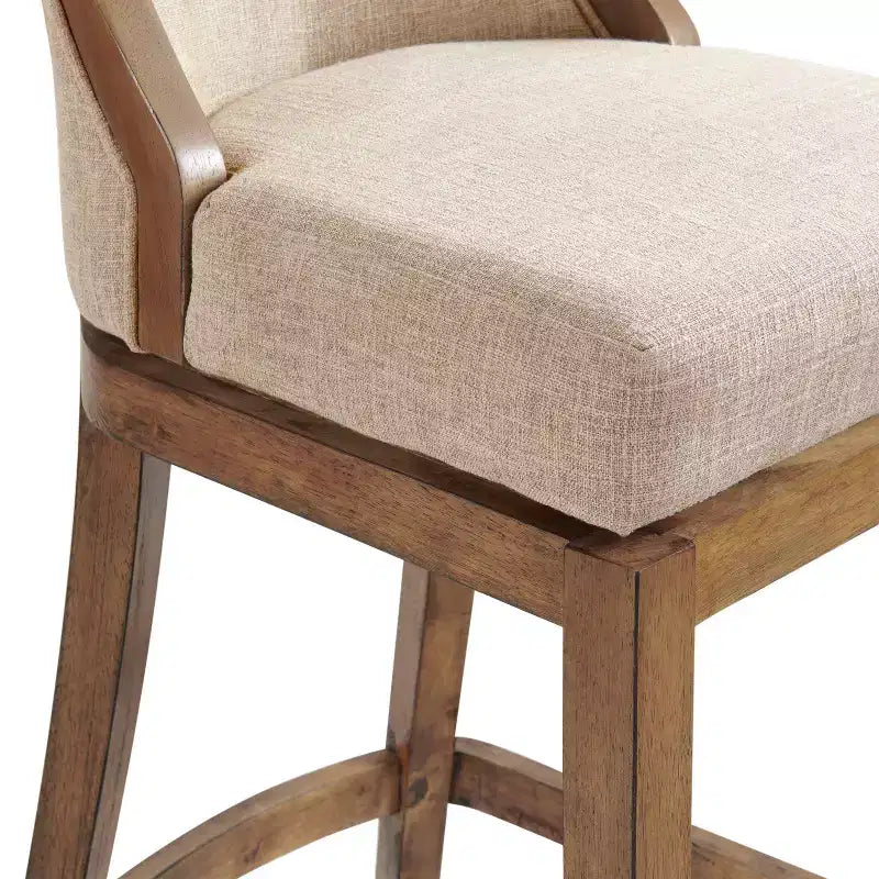 Juego de 2 taburetes de altura de barra con respaldo, estructura de madera de caucho, asiento tapizado, altura de asiento de 31"