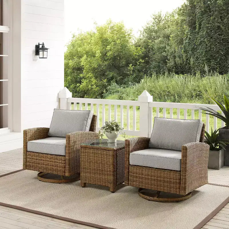 Fauteuils berçants pivotants d'extérieur en acier Bradenton 3 pièces - Crosley