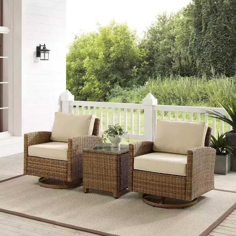 Fauteuils berçants pivotants d'extérieur en acier Bradenton 3 pièces - Crosley