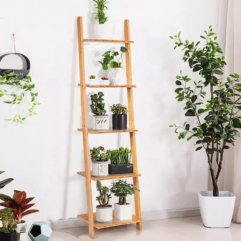 Estantería de bambú de 5 niveles, estantería inclinada con pantalla abierta, natural