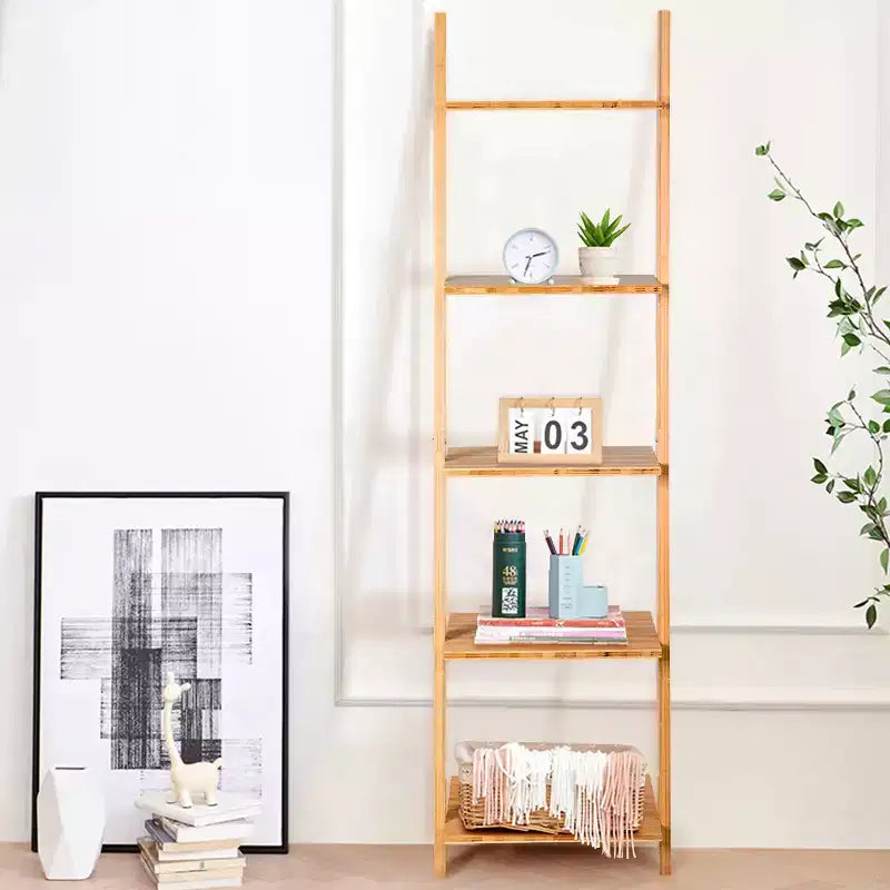 Estantería de bambú de 5 niveles, estantería inclinada con pantalla abierta, natural