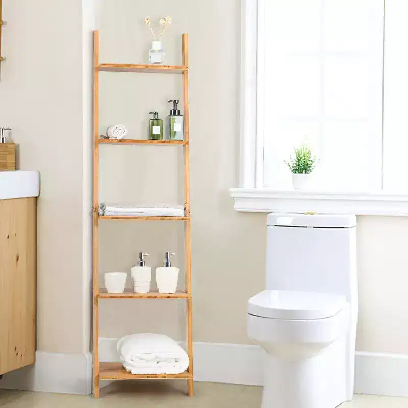 Estantería de bambú de 5 niveles, estantería inclinada con pantalla abierta, natural