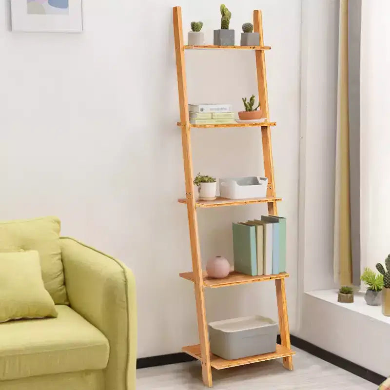 Estantería de bambú de 5 niveles, estantería inclinada con pantalla abierta, natural