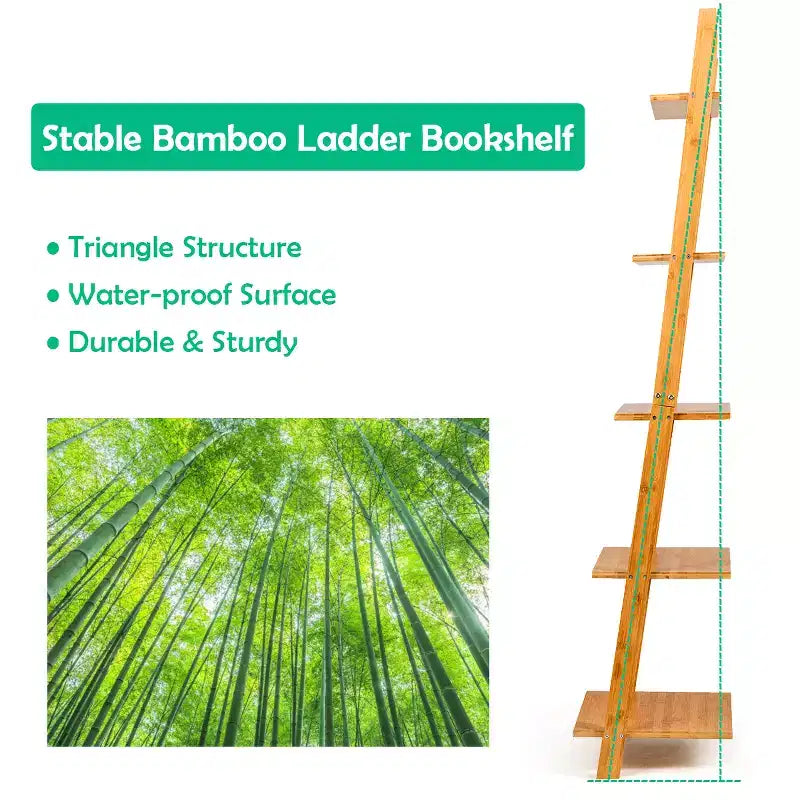 Estantería de bambú de 5 niveles, estantería inclinada con pantalla abierta, natural
