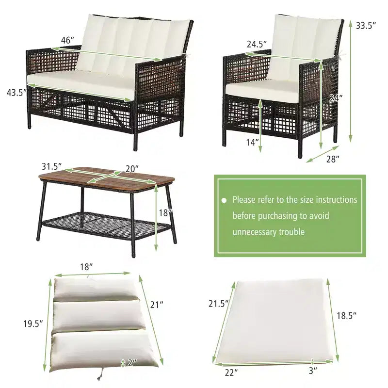 Juego de muebles de ratán para patio Costway de 8 piezas con sillas acolchadas y mesa de madera con estante