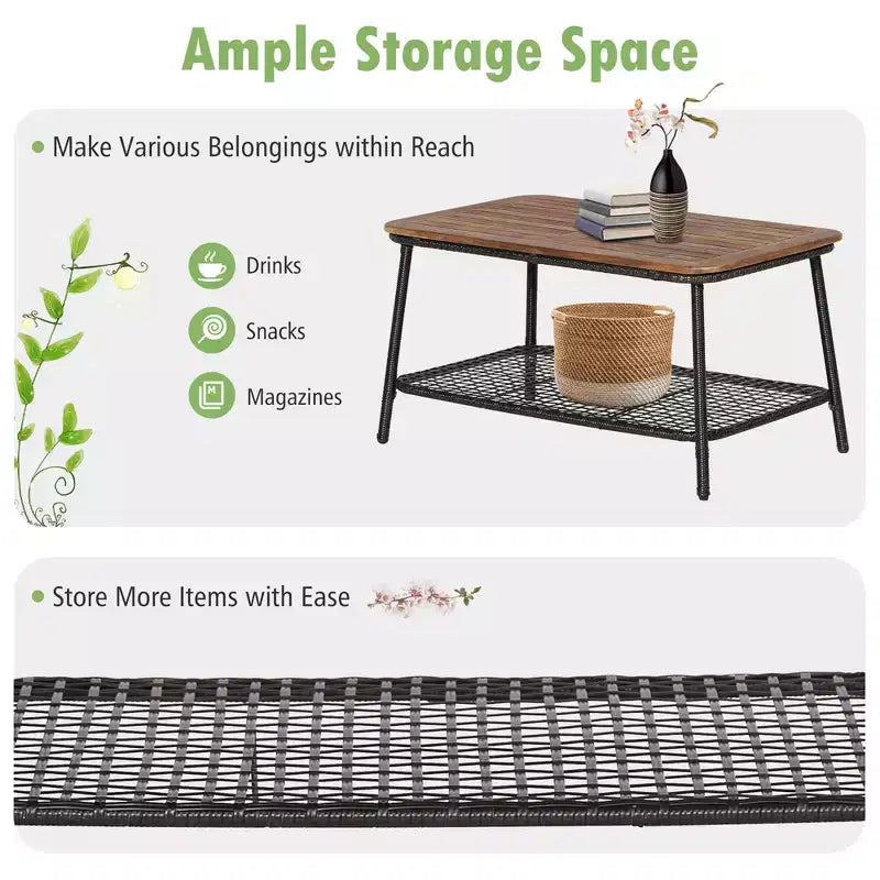 Juego de muebles de ratán para patio Costway de 8 piezas con sillas acolchadas y mesa de madera con estante