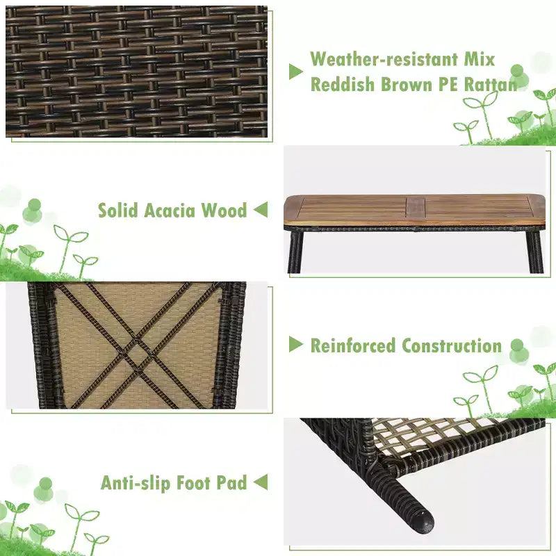 Juego de muebles de ratán para patio Costway de 8 piezas con sillas acolchadas y mesa de madera con estante