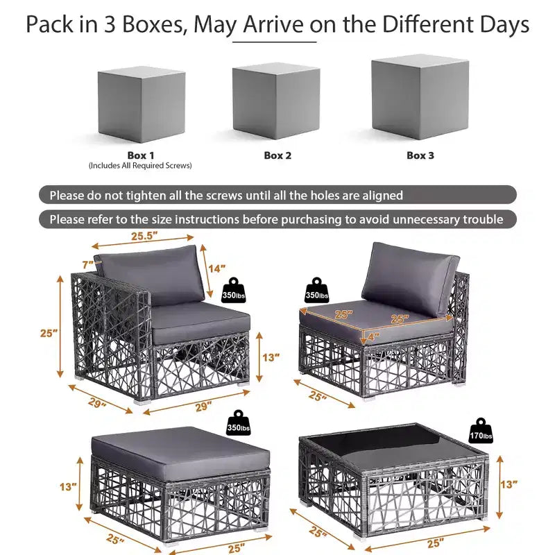 Costway Juego de Muebles de Sofá de Ratán PE de 5 Piezas para Patio, con Cojines, Gris para Exterior