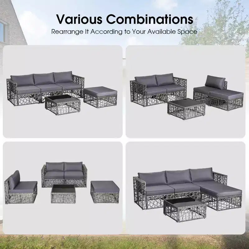Costway Juego de Muebles de Sofá de Ratán PE de 5 Piezas para Patio, con Cojines, Gris para Exterior
