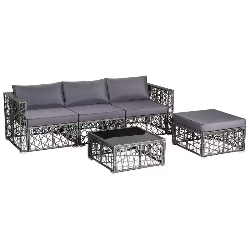 Costway Juego de Muebles de Sofá de Ratán PE de 5 Piezas para Patio, con Cojines, Gris para Exterior
