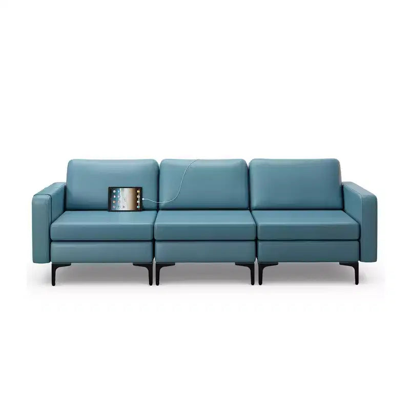 Costway Modular 3-Seat Sofa Couch w/ Socket USB Ports & Side Storage Pocket