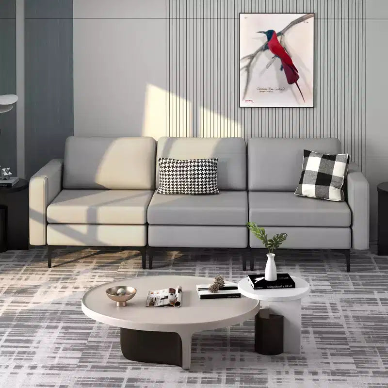 Costway Modular 3-Seat Sofa Couch w/ Socket USB Ports & Side Storage Pocket
