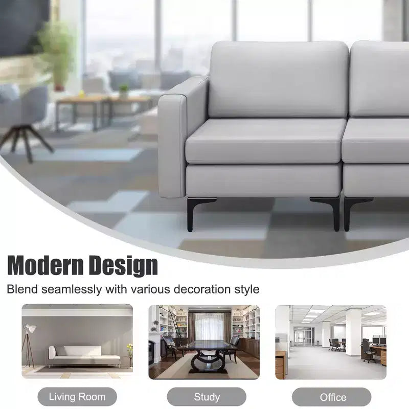 Costway Modular 3-Seat Sofa Couch w/ Socket USB Ports & Side Storage Pocket
