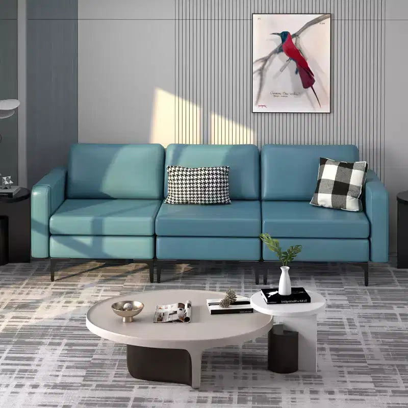 Costway Modular 3-Seat Sofa Couch w/ Socket USB Ports & Side Storage Pocket
