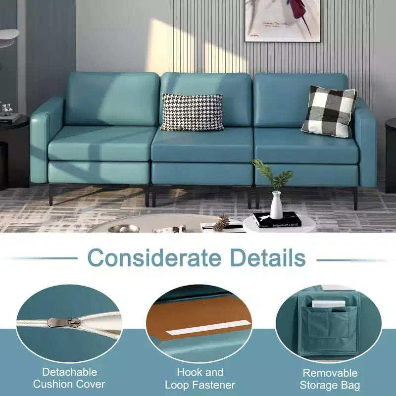 Costway Modular 3-Seat Sofa Couch w/ Socket USB Ports & Side Storage Pocket